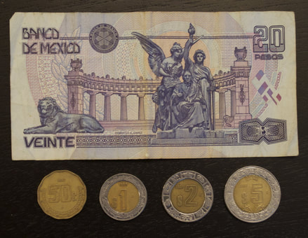 Mexico Peso currency bill coins