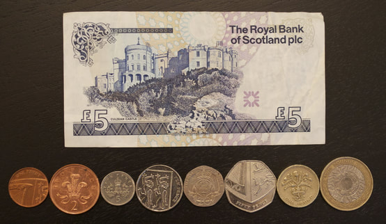 Scotland Pound currency bill coins