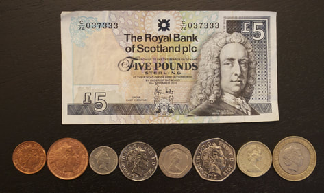 Scotland Pound currency bill coins