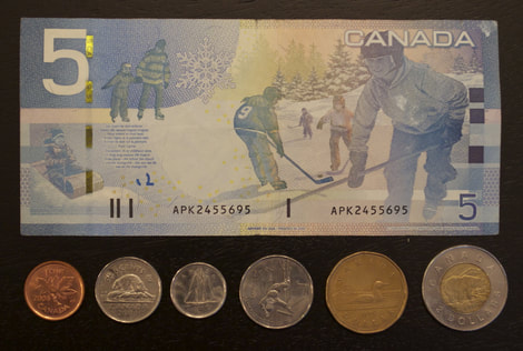 Canada dollar currency bill coins